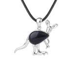 Silver Kangaroo Gemstone Pendant Necklace #SN1765  45cm Black Cord Animal Stone Jewelry for Women Men