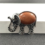 Antique Silver Filigree Elephant Pendant Necklace, Inlaid Natural Chakra Crystal Gem Animal Totem Jewelry with 18 Inch Black Wax Cord for Lucky Gift