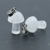 20mm Natural Crystal Mushroom Pendant Necklace, Mini Gemstone Reiki Chakra Jewelry