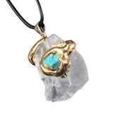 Wholesale Super Large Raw Crystal Pendant | Gold Wrapped Irregular Stone Necklace with Multi-Color Gem Accent