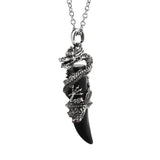 Gothic Silver Dragon Coiled Crystal Fang Necklace • Retro Mythical Creature Natural Gemstone Horn Pendant • Matching Couple Amulet Jewelry