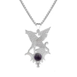Stainless Steel Flying Wolf Pendant Necklace - Mythical Creature Jewelry with Natural Agate Stone - Gothic Punk Style for Men
