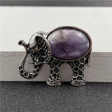 Antique Silver Filigree Elephant Pendant Necklace, Inlaid Natural Chakra Crystal Gem Animal Totem Jewelry with 18 Inch Black Wax Cord for Lucky Gift