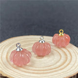 Natural Crystal Mini 3D Pumpkin Charms Gold Plated Cap Gemstone Pumpkin Pendant for DIY Halloween Jewelry Making Earring Necklace