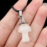 3cm Natural Crystal Mushroom Pendant Necklace | Silver-Plated Witch Hat Gemstone Charm with Black Cord