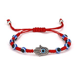 Adjustable Evil Eye Braided Rope Bracelet with Silver Elephant Charm Turkish Lucky Protection Red Black Blue String Bracelets for Women Men Amulet Jewelry