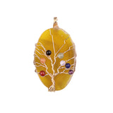 Hand-Wrapped Tree of Life Agate Pendant: 7 Chakra Healing Crystal Necklace with Copper Wire for Spiritual Wellness