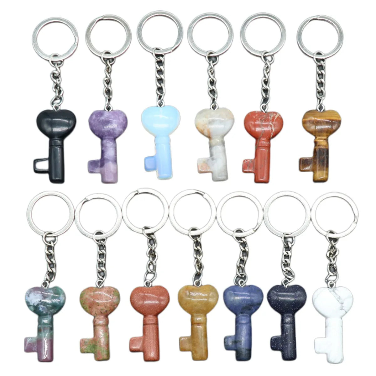 Symbolic Heart Key Crystal Keychain | Natural Healing Stone Pendant Bag & Key Charm