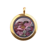 Round Gold Gawu Box Pendant with Chip Stone Stainless Steel Floating Locket Crystal Specimen Keepe Custom for Keepsakes & Healing Stones