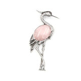 Antique Silver Red Crowned Crane Brooch Pendant Inlaid Natural Crystal Oriental Lucky Bird 2 In 1 Brooch & Necklace Gemstone Jewelry for Women