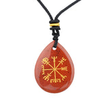 Norse Viking Compass Pendant | 33mm Natural Teardrop Crystal Necklace Vegvisir Protection Amulet