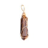 Gold Wire-Wrapped Crystal Pendant | 32×8mm Natural Healing Stone Hexagonal Pillar Charm for Jewelry Making