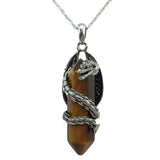 Vintage Guardian Dragon Crystal Necklace • Hexagonal Bullet Stone Wand Pendant • Gothic Dragon Wrapped Healing Quartz Spiritual Amulet