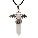 58×36mm Angel Wings Crystal Point Pendant | Natural Gemstone Hexagonal Prism Necklace for Men & Women