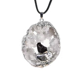Drusy Agate Crystal Pendant Necklace Jewelry Raw Crystal Cluster Silver Wrapped 45cm Black Cord
