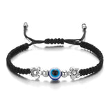 Adjustable Evil Eye Braided Rope Bracelet with Silver Elephant Charm Turkish Lucky Protection Red Black Blue String Bracelets for Women Men Amulet Jewelry