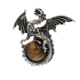 Vintage Silver Winged Dragon Orb Pendant - Epic Fantasy Protective Talisman Natural Gemstone Necklace for Men Women