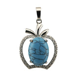 Natural Stone Apple Pendant Necklace • Sterling Silver Crystal Fruit Charm • Healing Crystal Gemstone Jewelry Gift for Women