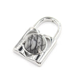 Natural Crystal Lock Pendant, Round Inlaid Chakra Gemstone Charm for DIY Necklace Jewelry Making
