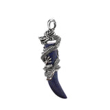 Vintage Stainless Steel Dragon Wrapped Tooth Pendant Necklace • Natural Healing Stone Horn Spike Charms • Gothic Punk Wiccan Crystal Jewelry