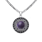 Retro Viking Rune Pendant Necklace - Stainless Steel Goldstone Amulet - Nordic Futhark Circle Jewelry for Men & Women
