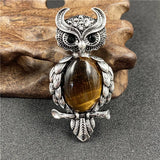 Spirit Wisdom Owl Healing Crystal Pendant | Natural Gemstone Antique Alloy Necklace for Reiki Meditation Birthday Gift