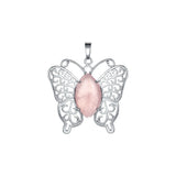 Mystic Butterfly Natural Crystal Pendant – Elegant Hollow Wing Pink Quartz Statement Necklace