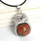 Owl Shape Natural Crystal Pendant Necklace Multi‑Color Healing Gemstone Charm Necklace Spiritual Energy Jewelry for Men Women Gift