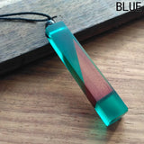 Creative Tie Shape Natural Wood Pendant Necklace, Three‑Color Red Blue Wood Splicing Pendant with Adjustable Black Cord, Handmade Boho Unisex Jewelry
