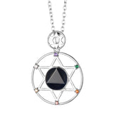 Hexagram 7 Chakra Natural Crystal Pendant Necklace Sacred Geometry Star of David Gemstone Necklace Reiki Energy Healing Spiritual Jewelry for Women Men