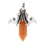 Natural Crystal Amethyst Healing Hexagonal Point Silver Bat Wing Gemstone Pendant For Jewelry Making
