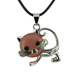 Natural Crystal Cat Pendant Necklace, Silver Alloy Frame Gemstone Charm, Healing Jewelry for Cat Lovers