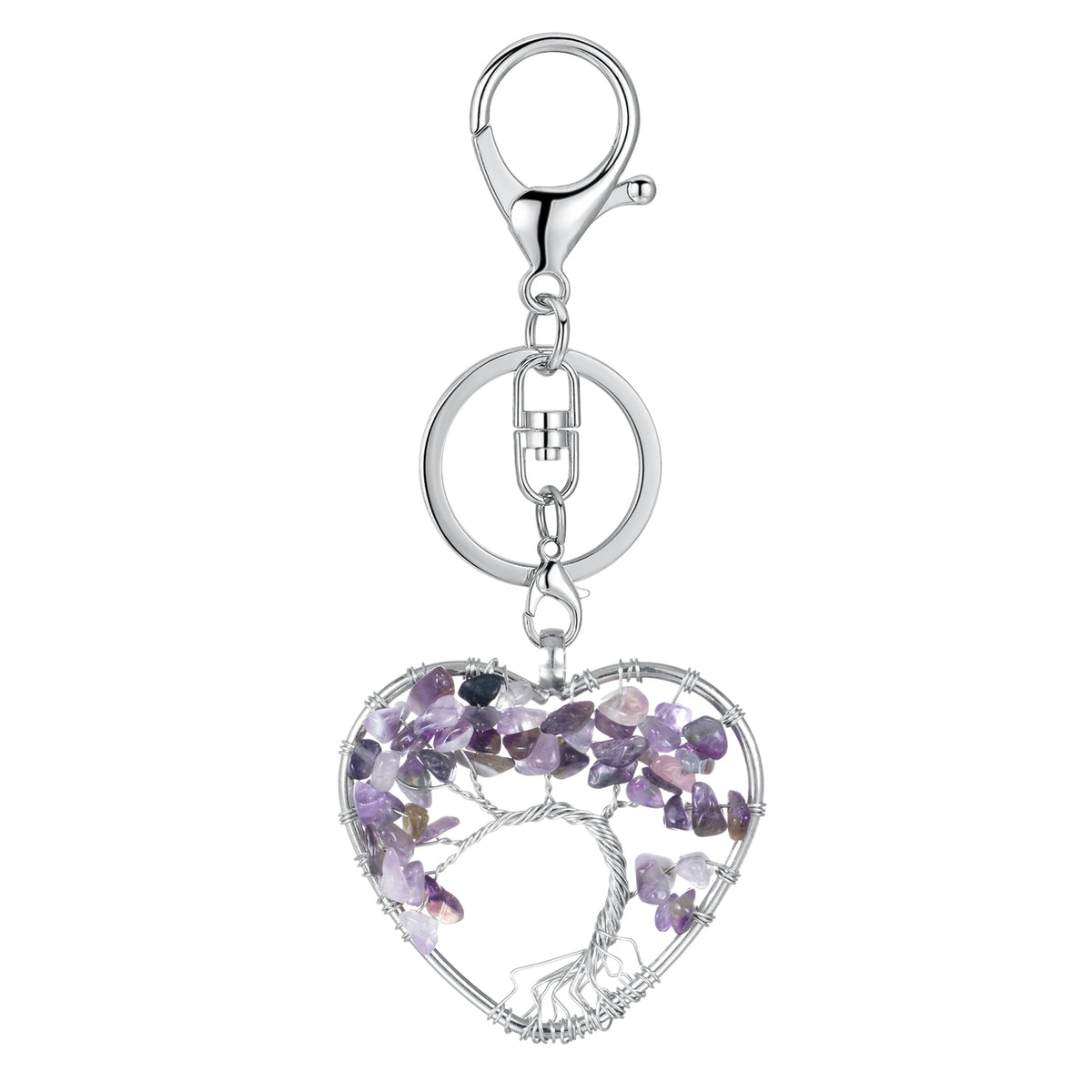 Tree of Life Chakra Key chain Pendant Heart-Shaped 7 Chakras Natural Gemstone Handmade key chain for Women Men