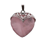 32×38mm Antique Silver Heart Gemstone Pendant | Natural Crystal Retro Love Charm for DIY Jewelry