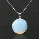 Silver Bezel Faceted Round Natural Gemstone Pendant Multi Color Cut Crystal Charm for Necklace Jewelry Making