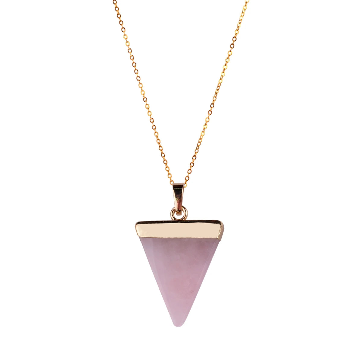 Natural Crystal Triangle Cone Pendant Necklace, Raw Gemstone Point Chakra Healing Stone Necklace for Women