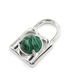 Natural Crystal Lock Pendant, Round Inlaid Chakra Gemstone Charm for DIY Necklace Jewelry Making