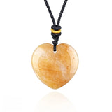30mm  Gemstone Heart Pendant Necklace Handcrafted Crystal Love Charm on Adjustable Cord Healing Stone Jewelry Gift for Her, Him & Couples