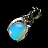 Rose Flower Bezel Round Natural Gemstone Pendant, 16mm Sphere Crystal Silver‑Tone Alloy Charm for Necklace Jewelry Making