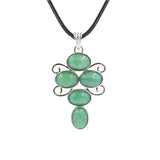 5 Stones Oval Crystal Scroll Wire Pendant Necklace, Silver Swirl Frame Natural Gemstone Black Wax Cord Boho Chakra Jewelry