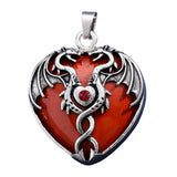32×42mm Antique Silver Dragon Heart Pendant | Natural Gemstone Gothic Charm for DIY Jewelry