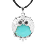 Silver Owl Gemstone Necklace 45CM Black Cord #SN1758 -28X36mm Bird Pendant Choker Jewelry