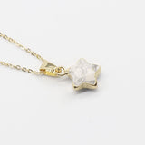 Gold Plated Star Shape Natural Crystal Pendant Necklace, 13×13mm Faceted Five‑Pointed Star Gemstone Necklace, Reiki Chakra Healing Stone Jewelry for Women