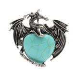 Antique Silver Alloy Winged Dragon Charm - Heart-Shaped Natural Gemstone Pendant for DIY Gothic Punk Jewelry Making & Anniversary Gift