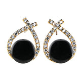 Natural Gemstone Crystal Stud Earrings 18K Gold Plated Cross Hoop Drop Earrings with Zirconia Minimalist Elegant Korean Style Crystal Jewelry