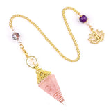 7 Chakra Orgone Pendulum with Lotus Top Gold-Plated Resin Crystal Pendulum with Chain for Divination Healing Witchcraft
