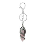 Natural Crystal Dragon Keychain • Antique Silver Dragon Wrapped Hexagonal Point Keyring • Gothic Punk Healing Gemstone Purse Bag Charm Giftv