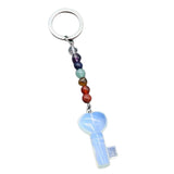 7 Chakra Beads Heart Key Crystal Keychain, Natural Healing Gemstone Love Key Pendant Gift