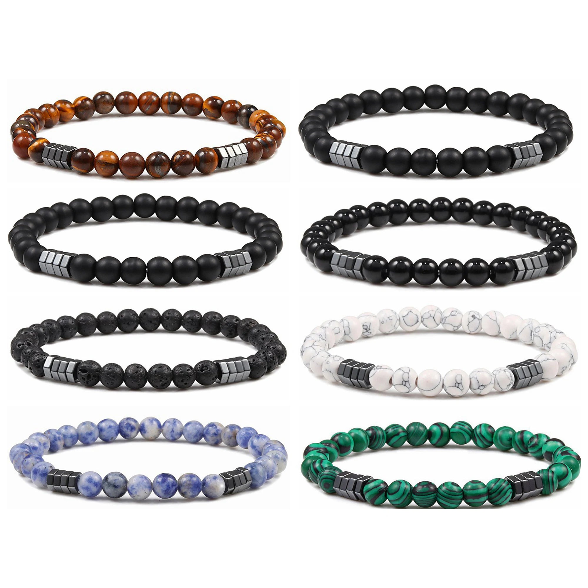 8mm Natural Gemstone Stretch Bracelet with Elephant Metal Spacers Chakra Energy Healing Beaded Bracelets for Women Men Party Jewelry Gift