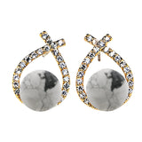 Natural Gemstone Crystal Stud Earrings 18K Gold Plated Cross Hoop Drop Earrings with Zirconia Minimalist Elegant Korean Style Crystal Jewelry